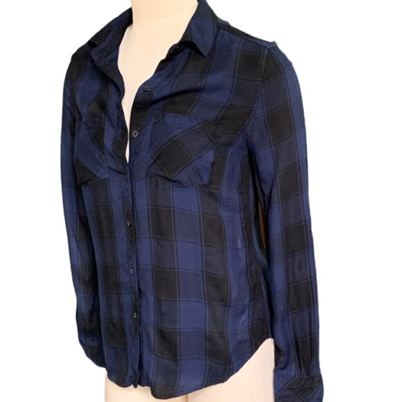 ANA Buffalo Plaid Button Front Shirt Sz XS Blue & Black #63G - Picture 4 of 9